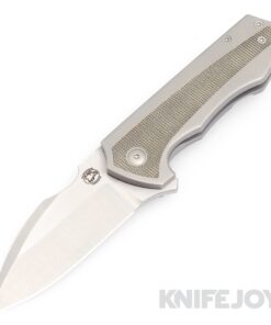 Burchtree Bladeworks Euclid M390 Satin Drop Point Blade with Green Canvas Micarta Inlay Titanium Handles