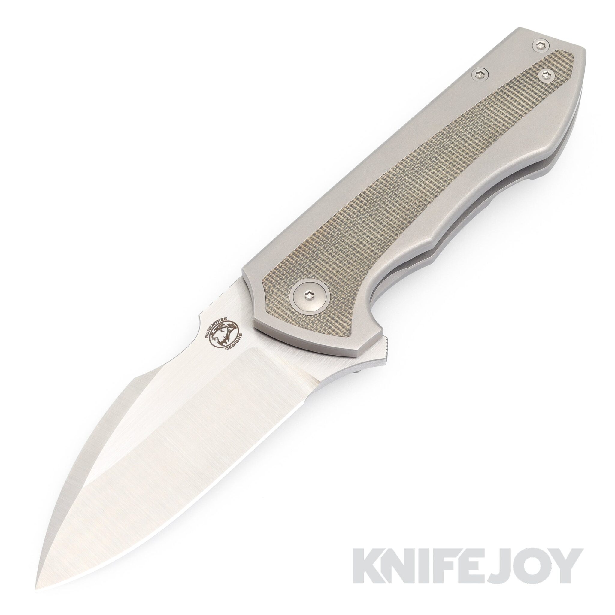 Burchtree Bladeworks Euclid M390 Satin Drop Point Blade with Green Canvas Micarta Inlay Titanium Handles