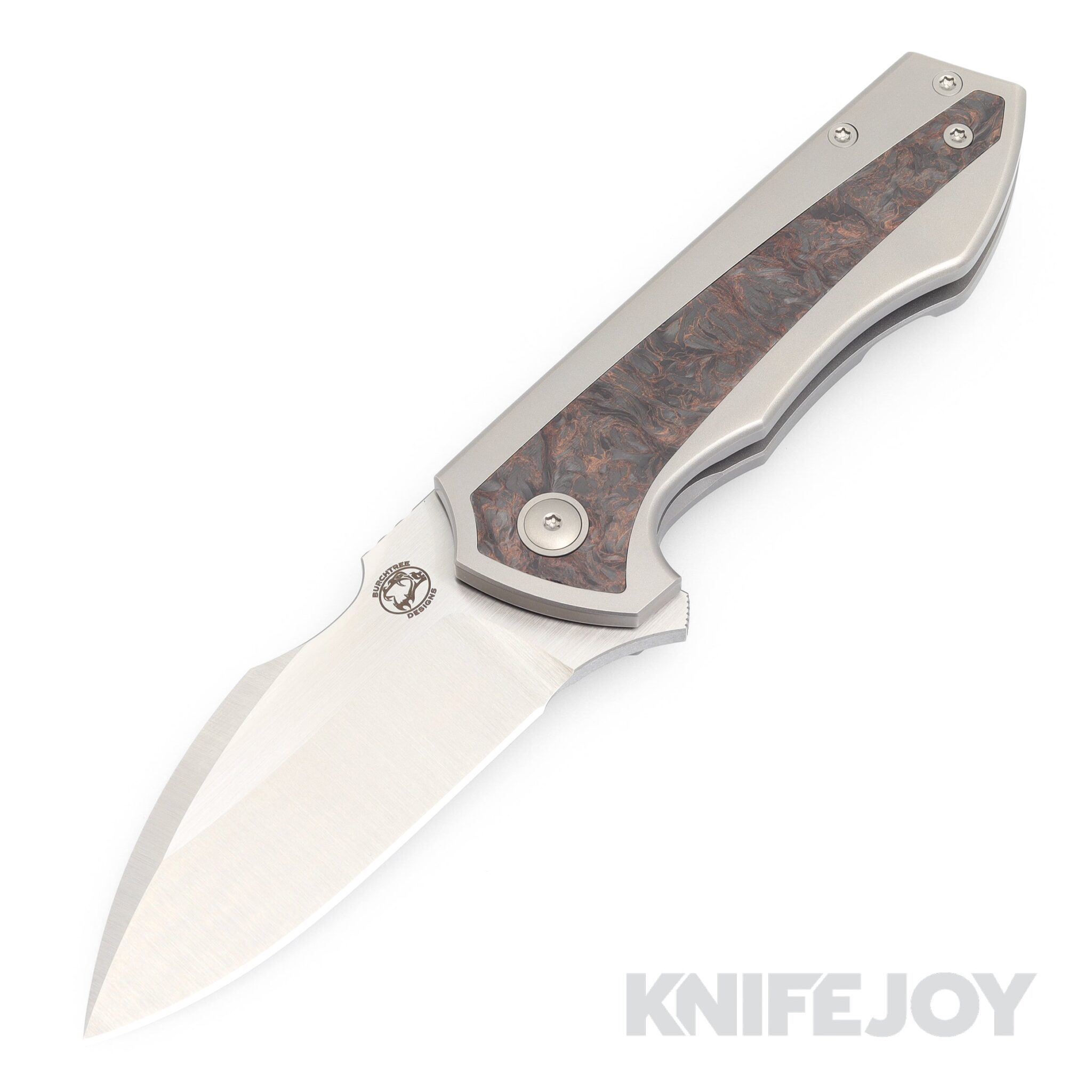 Burchtree Bladeworks Euclid M390 Satin Drop Point Blade with Fat Carbon Dark Matter Inlay Titanium Handles
