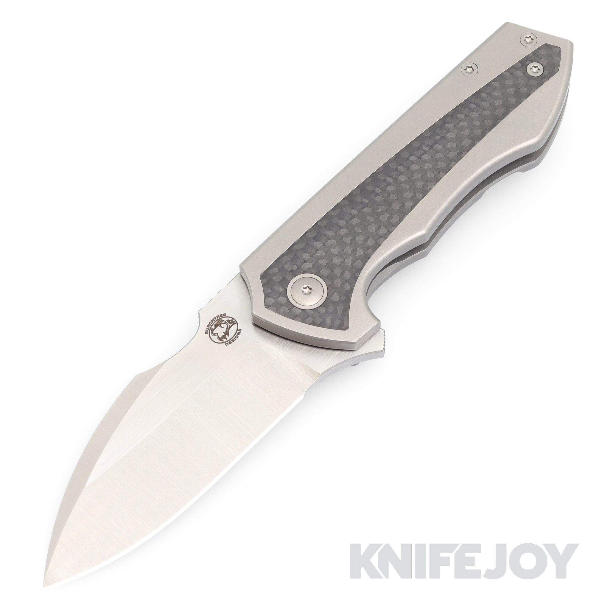 Burchtree Bladeworks Euclid M390 Satin Drop Point Blade with Carbon Fiber Inlay Titanium Handles