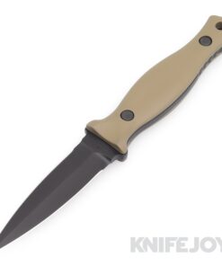 Les George Knives Galvo Dagger 3V Black Cerakote Blade with FDE Cerakote Smooth Aluminum Handles/ Leather Sheath
