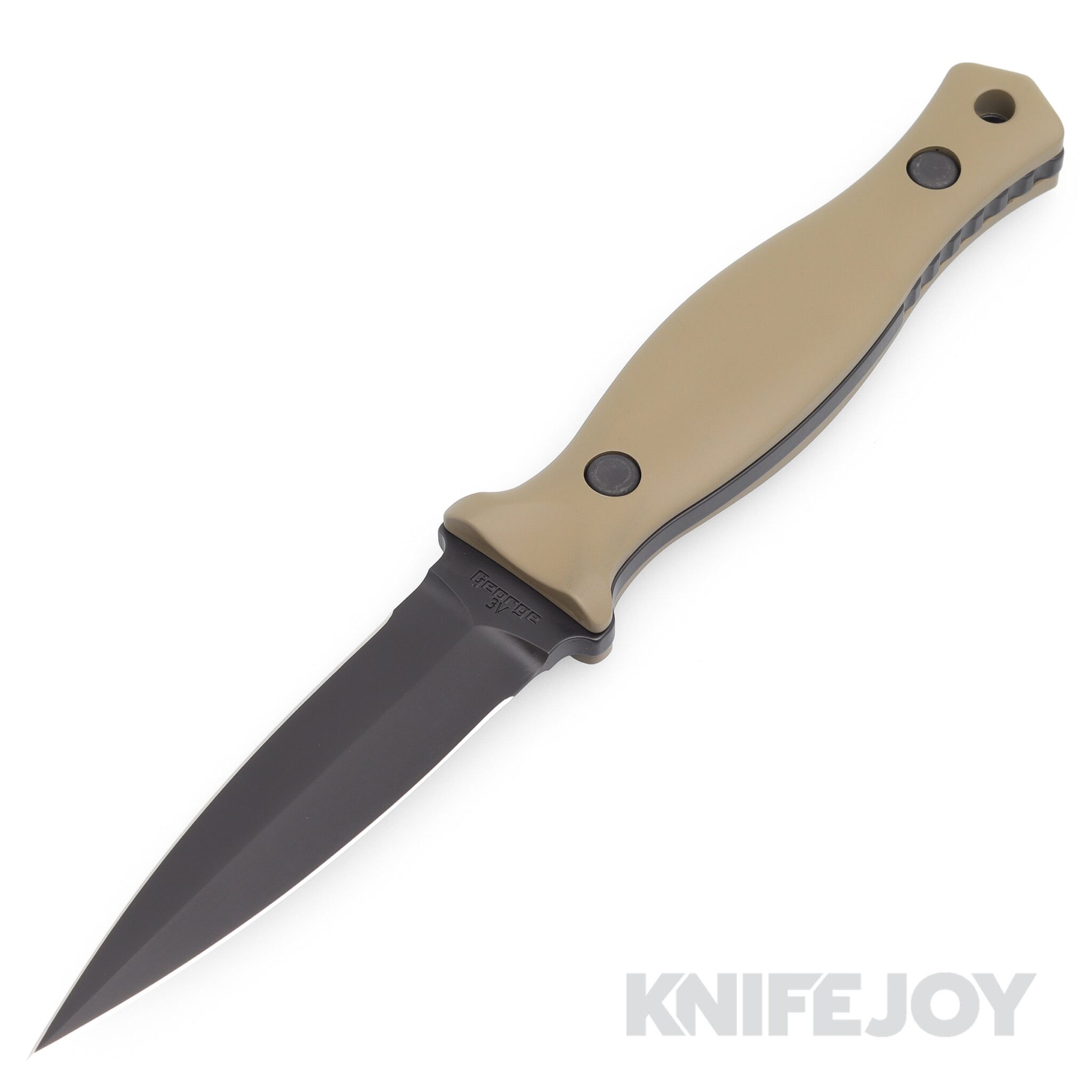 Les George Knives Galvo Dagger 3V Black Cerakote Blade with FDE Cerakote Smooth Aluminum Handles/ Leather Sheath
