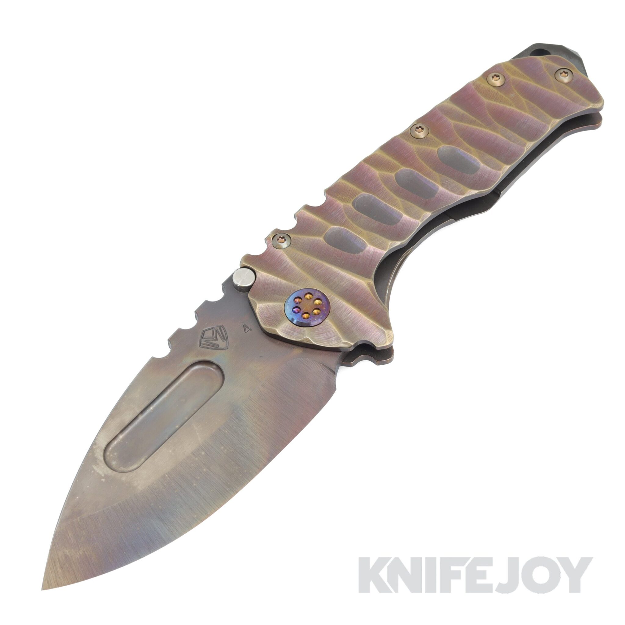 Medford Knives Praetorian "T" S45VN Vulcan Drop Point Blade with Rootbeer and Bronze Predator Handles/ Flamed Hardware and Clip