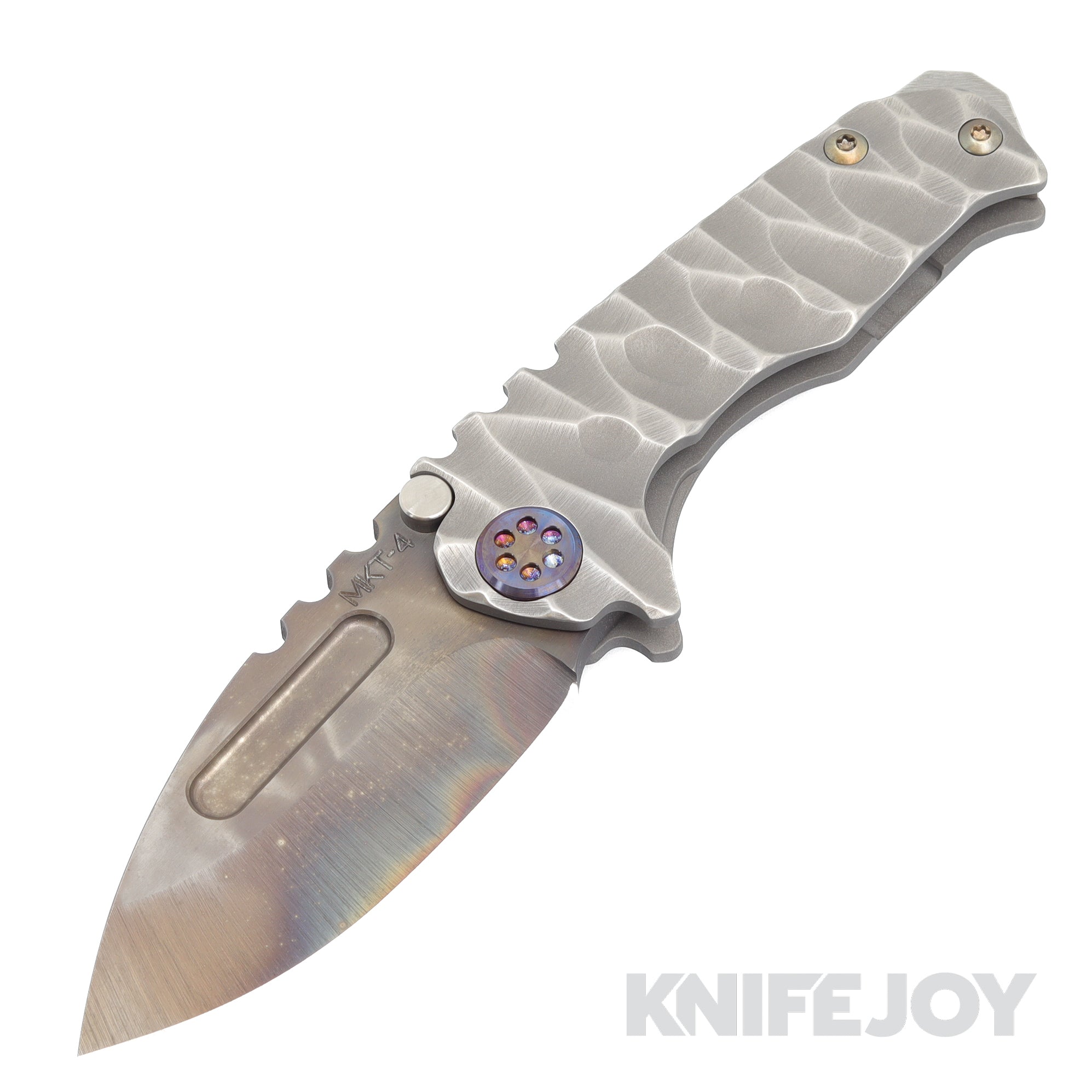 Medford Knives Micro Praetorian T S45VN Vulcan Drop Point Blade with Brushed Silver Predator Handles/ Flamed Hardware and Clip