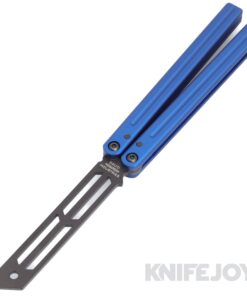 Squid Industries Knives Triton V2 Balisong Butterfly Inked Black Trainer Blade with Blue Aluminum Handles
