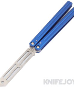 Squid Industries Knives Triton V2 Balisong Butterfly Stonewash Trainer Blade with Blue Aluminum Handles