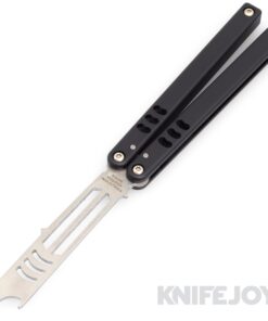 Squid Industries Knives Mako V4.5 Balisong Butterfly Bottle Opener Black Trainer Blade with Black Aluminum Handles