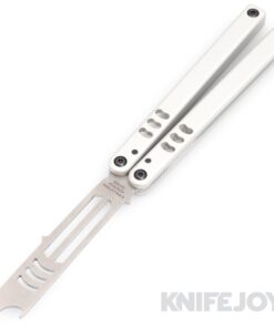 Squid Industries Knives Mako V4.5 Balisong Butterfly Bottle Opener Satin Trainer Blade with Silver Aluminum Handles