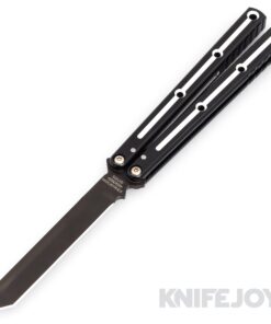 Squid Industries Knives Krake Raken V3 Balisong Butterfly Knife Inked Black Tanto Blade with Dual Tone Black Anodized Aluminum Handles