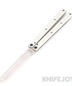 Squid Industries Knives Krake Raken V3 Balisong Butterfly Knife Satin Tanto Blade with Silver Anodized Aluminum Handles