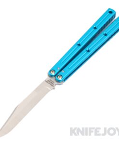 Squid Industries Knives Krake Raken V3 Balisong Butterfly Knife Satin Bowie Blade with Teal Anodized Aluminum Handles