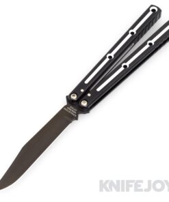Squid Industries Knives Krake Raken V3 Balisong Butterfly Knife Inked Black Bowie Blade with Dual Tone Black Anodized Aluminum Handles