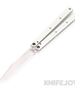 Squid Industries Knives Krake Raken V3 Balisong Butterfly Knife Satin Bowie Blade with Silver Anodized Aluminum Handles