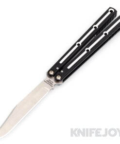Squid Industries Knives Krake Raken V3 Balisong Butterfly Knife Satin Bowie Blade with Dual Tone Black Anodized Aluminum Handles