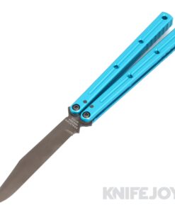 Squid Industries Knives Krake Raken V3 Balisong Butterfly Knife Inked Black Bowie Blade with Teal Anodized Aluminum Handles