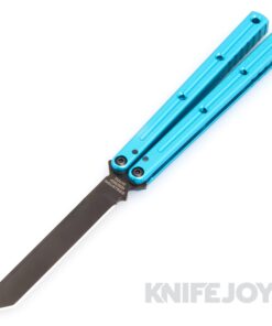 Squid Industries Knives Krake Raken V3 Balisong Butterfly Knife Inked Black Tanto Blade with Teal Anodized Aluminum Handles