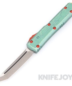 MICROTECH 123-10BH Ultratech OTF Auto Signature Series Bounty Hunter Apocalyptic Tanto Blade with Green Distressed Aluminum Handles/ Red Screws/ Black Blood Grooved/ Yellow Striped Clip