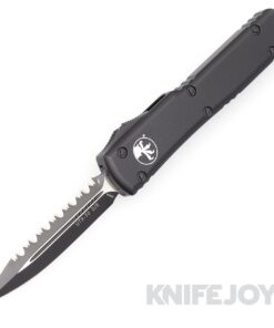 MICROTECH 147-3T UTX-70 OTF Auto Tactical Double Edge Serrated Black Blade with Black Aluminum Handles