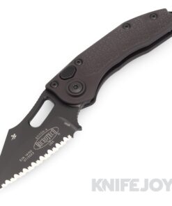 MICROTECH 169-3T Stitch Borka Collab Auto Folding Knife Full Serrated Tactical DLC Blade with Black Tactical Aluminum Handles