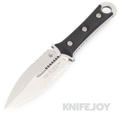 MICROTECH 201-11 SBD Collab w/ Borka Blades Fixed Blade Stonewash Double Edge Partial Serrated Dagger Blade with Milled G10 Handles