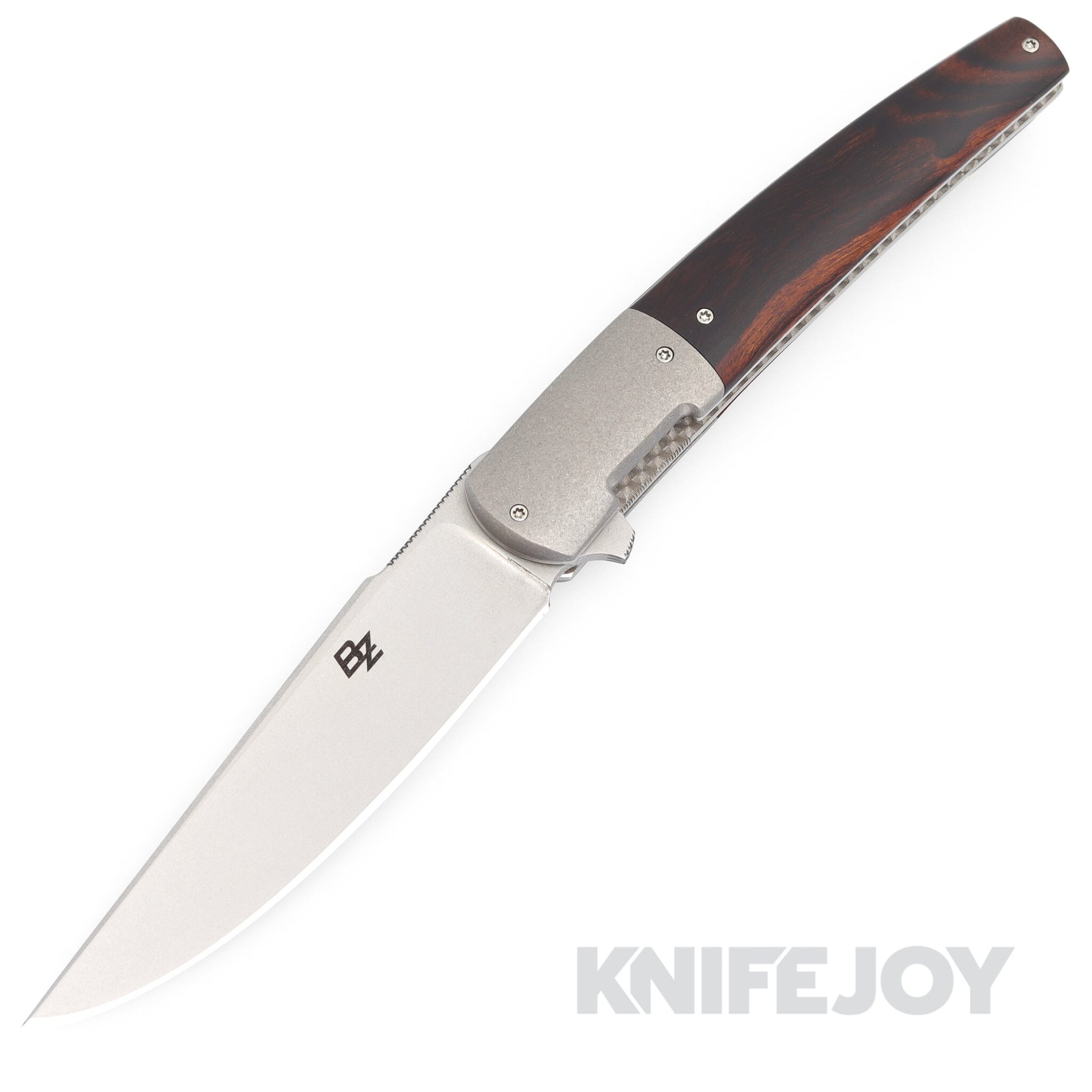 Brad Zinker Knives Sway Front Trapper Flipper Stonewashed CPM 154 Blade with Desert Ironwood Scales
