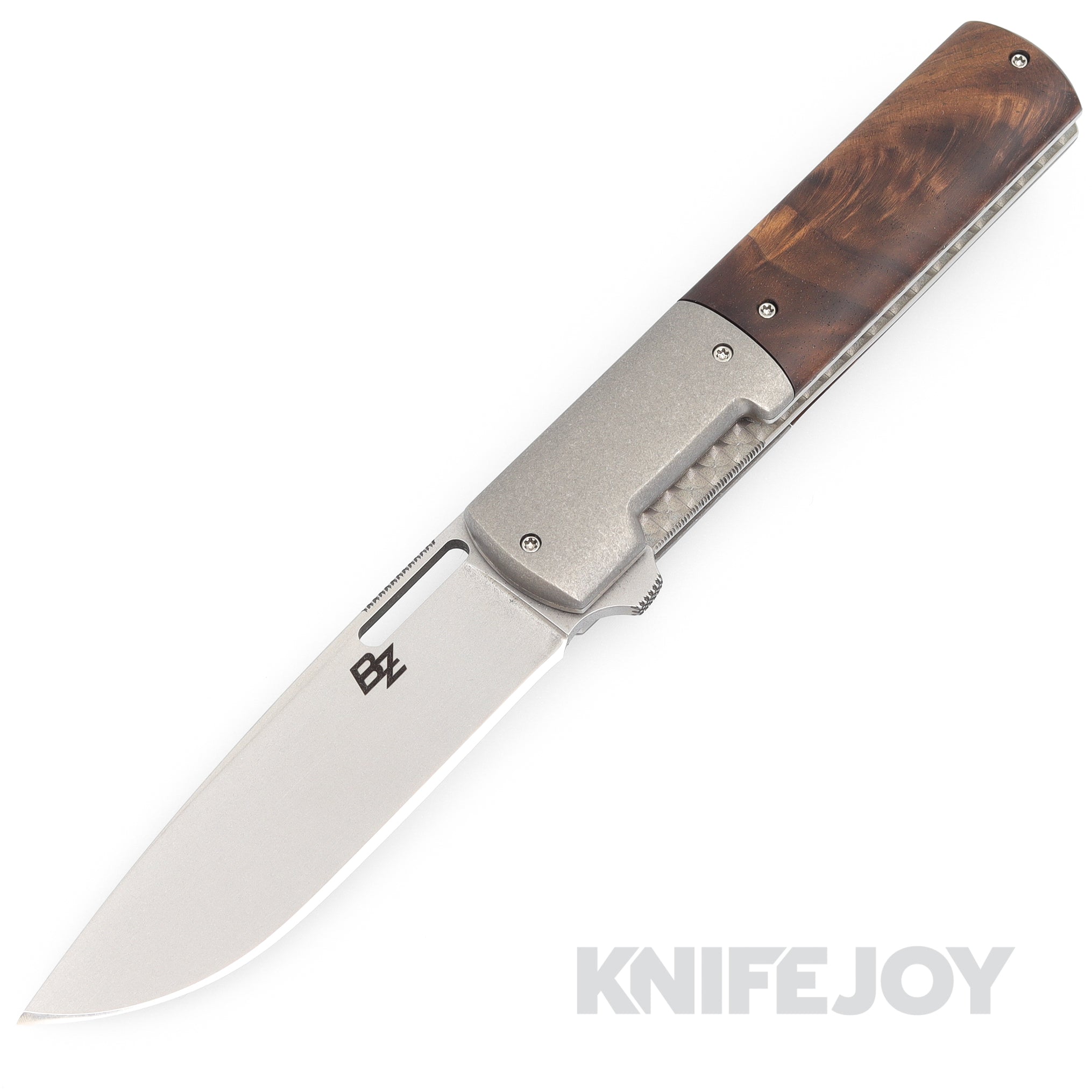 Brad Zinker Knives DZ 3Way Flipper Stonewashed CPM 154 Drop Point Blade with Titanium Bolsters/ Walnut Scales
