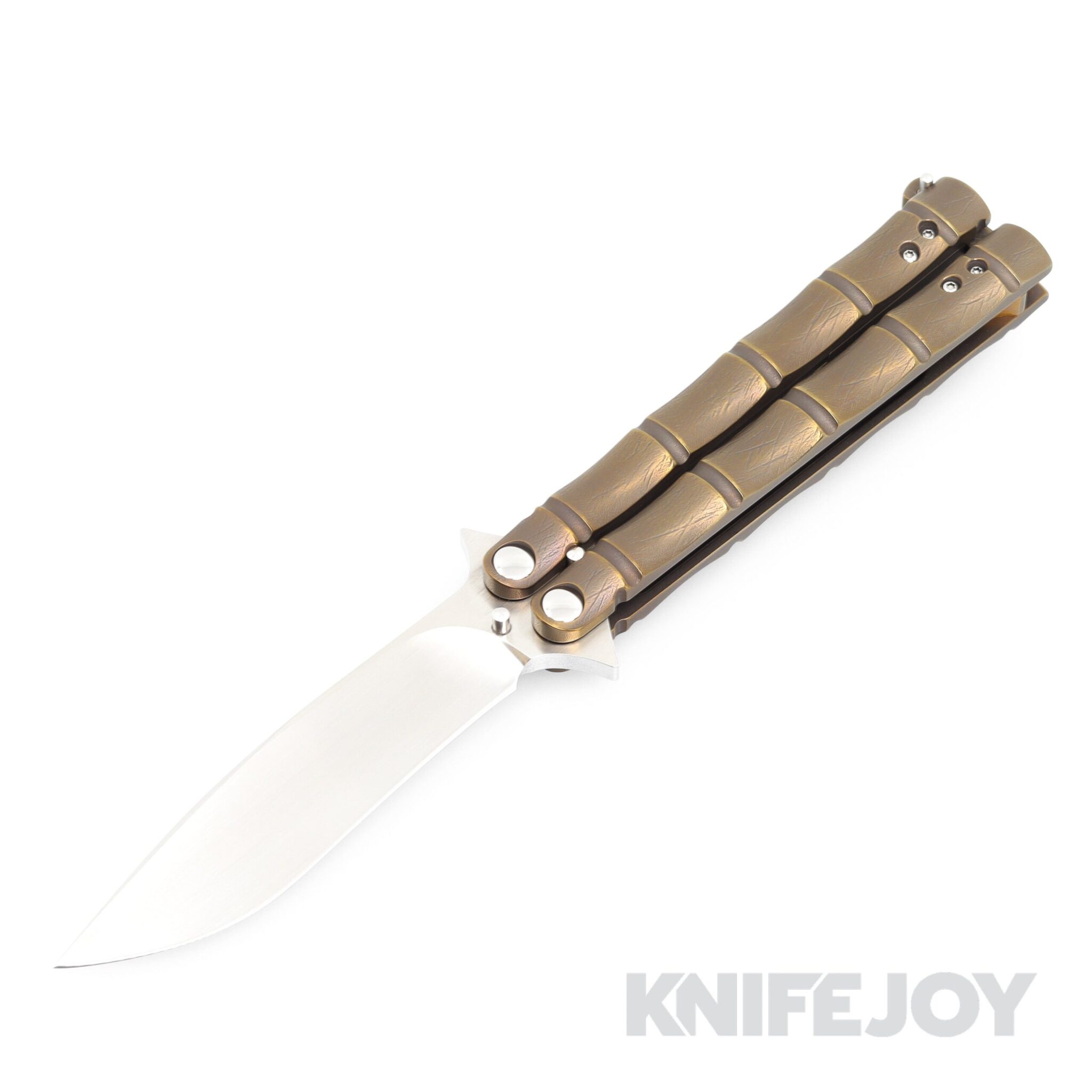 Marlowe Knives Custom Balisong Satin Blade with Bamboo Anodized Titanium Handles