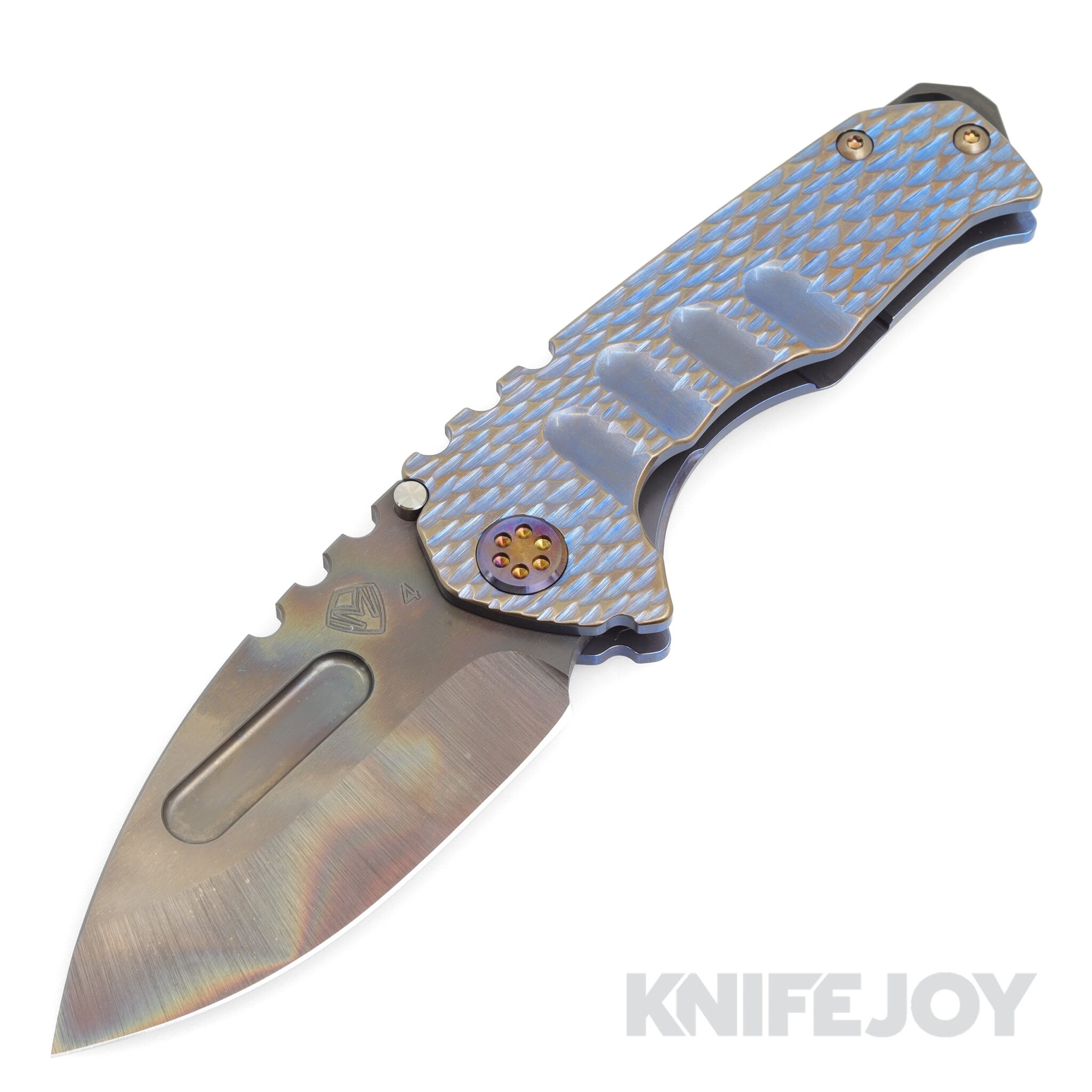 Medford Knives Praetorian Genesis "T" S45VN Vulcan Drop Point Blade with Blue/ Bronze Dragon Skin Handles/ Flamed Hardware and Clip