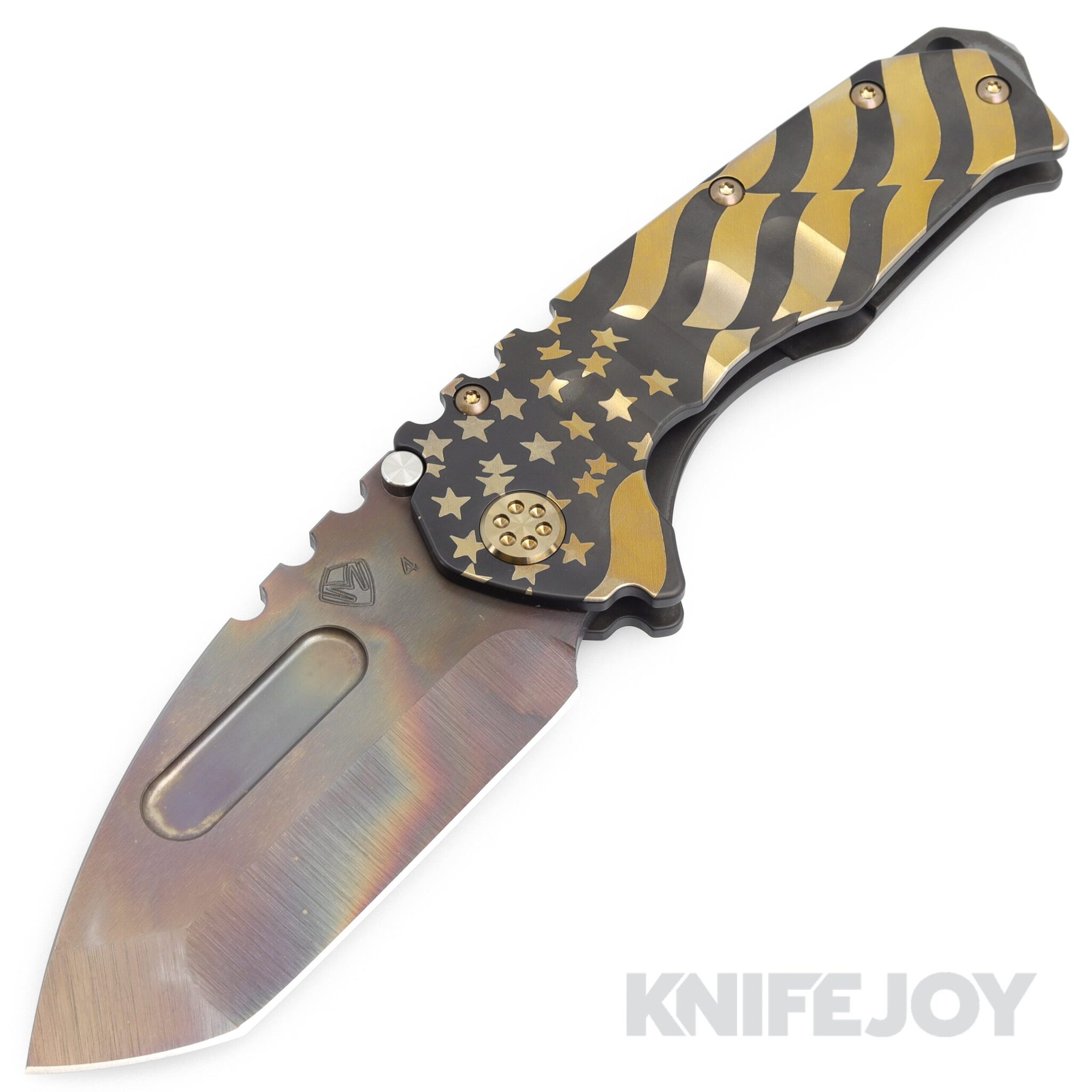 Medford Knives Praetorian "T" S45VN Vulcan Tanto Blade with PVD Gold American Flag Handles/ Bronze Hardware/ Bronze Clip