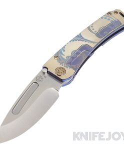 Medford Knives Marauder-H S45VN Tumbled Drop Point Blade with Blue w/Bronze Flats "Deep Cut Laurel Leaf Filigree" Handles/ Bronze Hardware and Clip