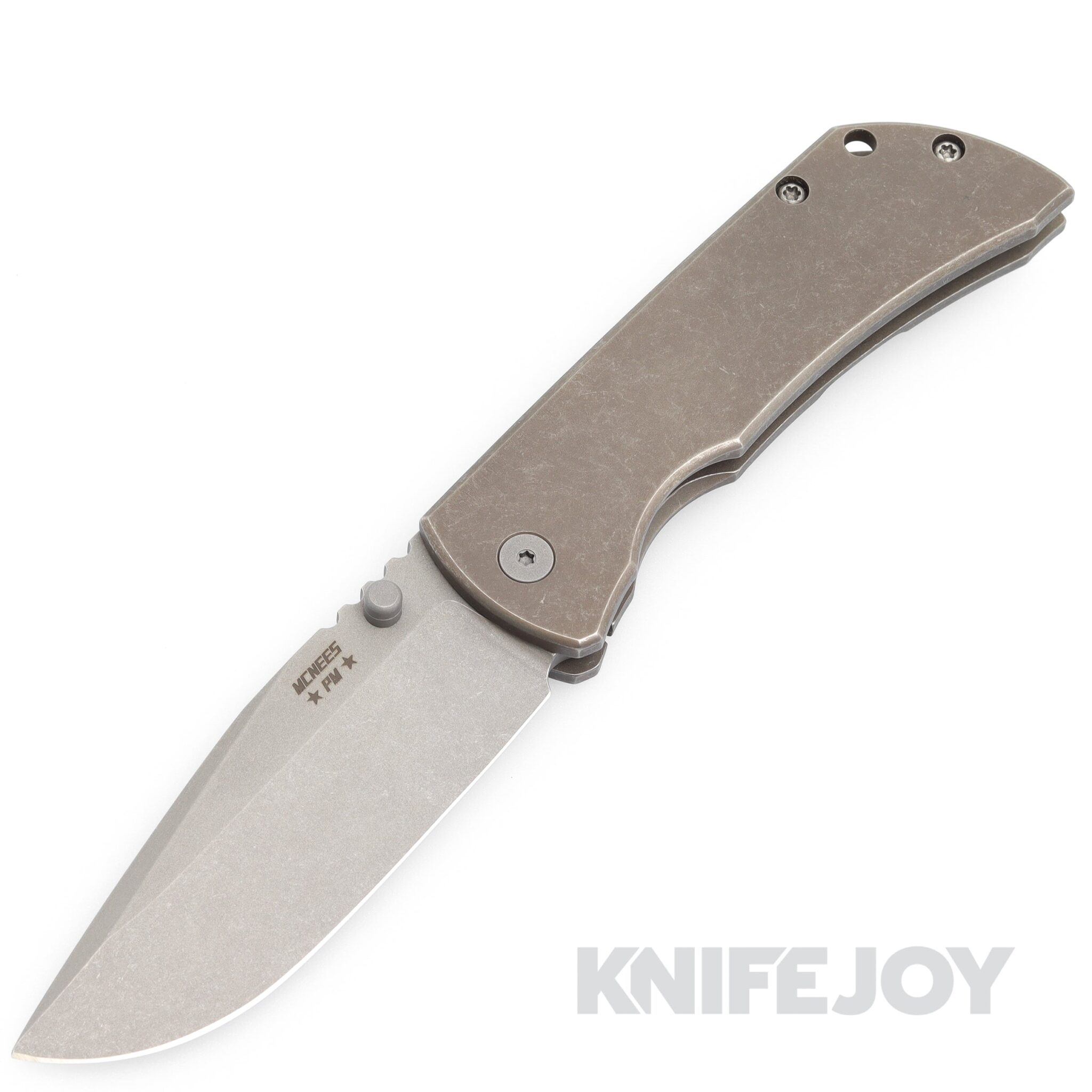 McNees Knives PM Mac2 3.5" Matte Stonewash Magnacut Blade and Matte Stonewash Bronze Anodized Atomic Handles