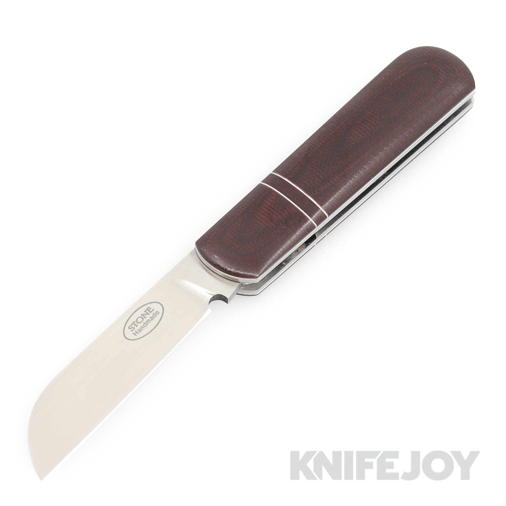 Tinus Stone STONE170 Barlow SlipJoint Plain Blade with Burgundy Linen Micarta Handles/ White Liners and Dividers Liners