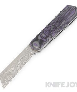 Tinus Stone STONE171 Cyber Barlow Slipjoint Vinland Pattern Damasteel Blade with Purple/ Black Damascus G10 Handles/ White Liners