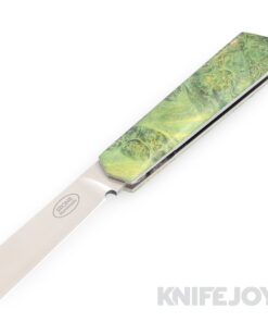 Tinus Stone STONE172 Cyber Barlow Slipjoint Plain Blade with Green Dyed Maple Burl Handles/ White Liners