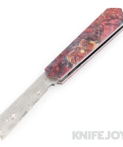 Tinus Stone STONE173 Cyber Barlow Slipjoint Vinland Pattern Damasteel Blade with Dyed Maple Burl Handles/ Pink Liners