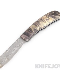 Tinus Stone STONE174 Gunstock Slipjoint Vinland Pattern Damasteel with Dyed Maple Burl Handles/ Purple Liners