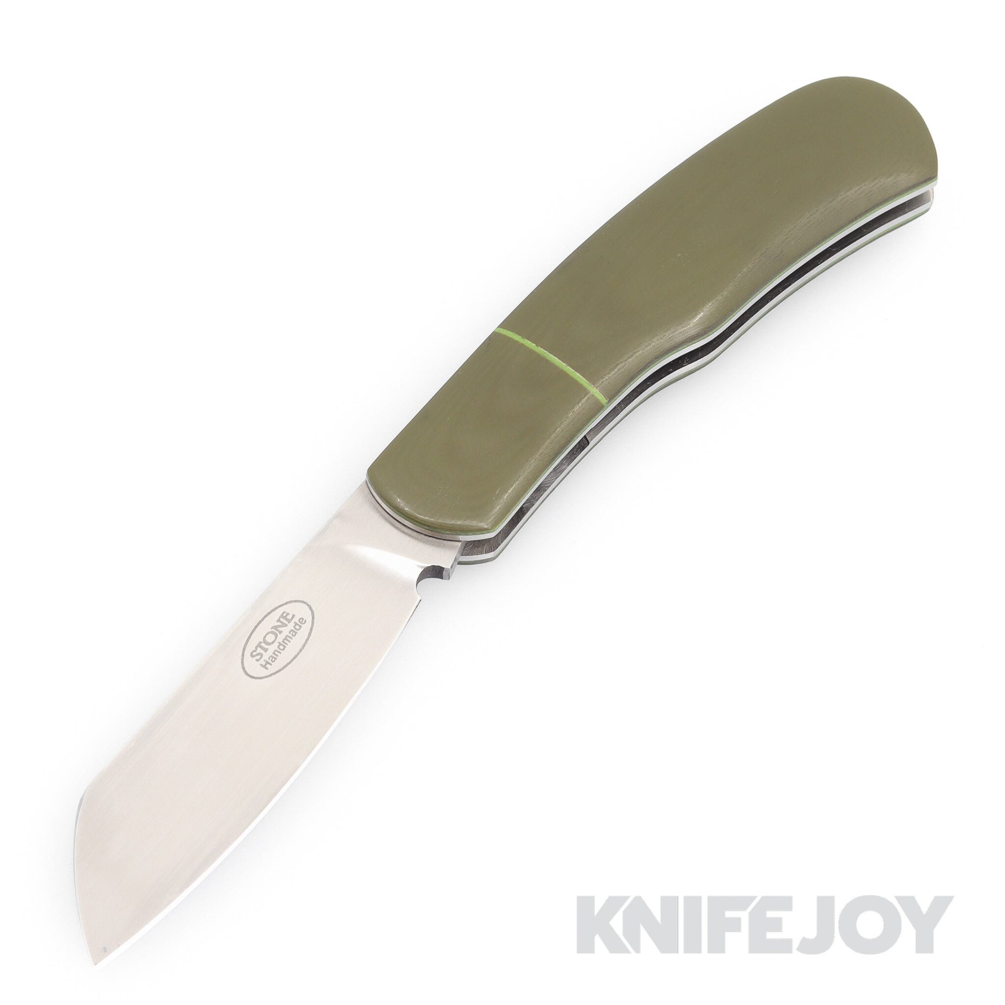 Tinus Stone STONE175 Gunstock Slipjoint Plain Blade with OD Green G10 Matte Finish Handles/ Green Liners and Dividers