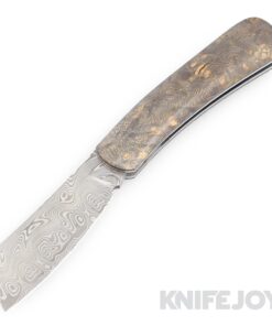 Tinus Stone STONE176 Cleaver Slipjoint Rose Pattern Damasteel Blade with Dyed Karilian Birch Handles/ Black Liners
