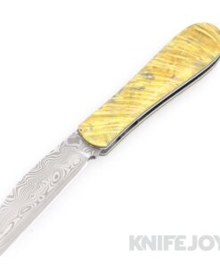 Tinus Stone STONE180 Medium Companion Slipjoint Vinland Pattern Damasteel Blade with Dyed Maple Burl Handles/ OD Green Liners