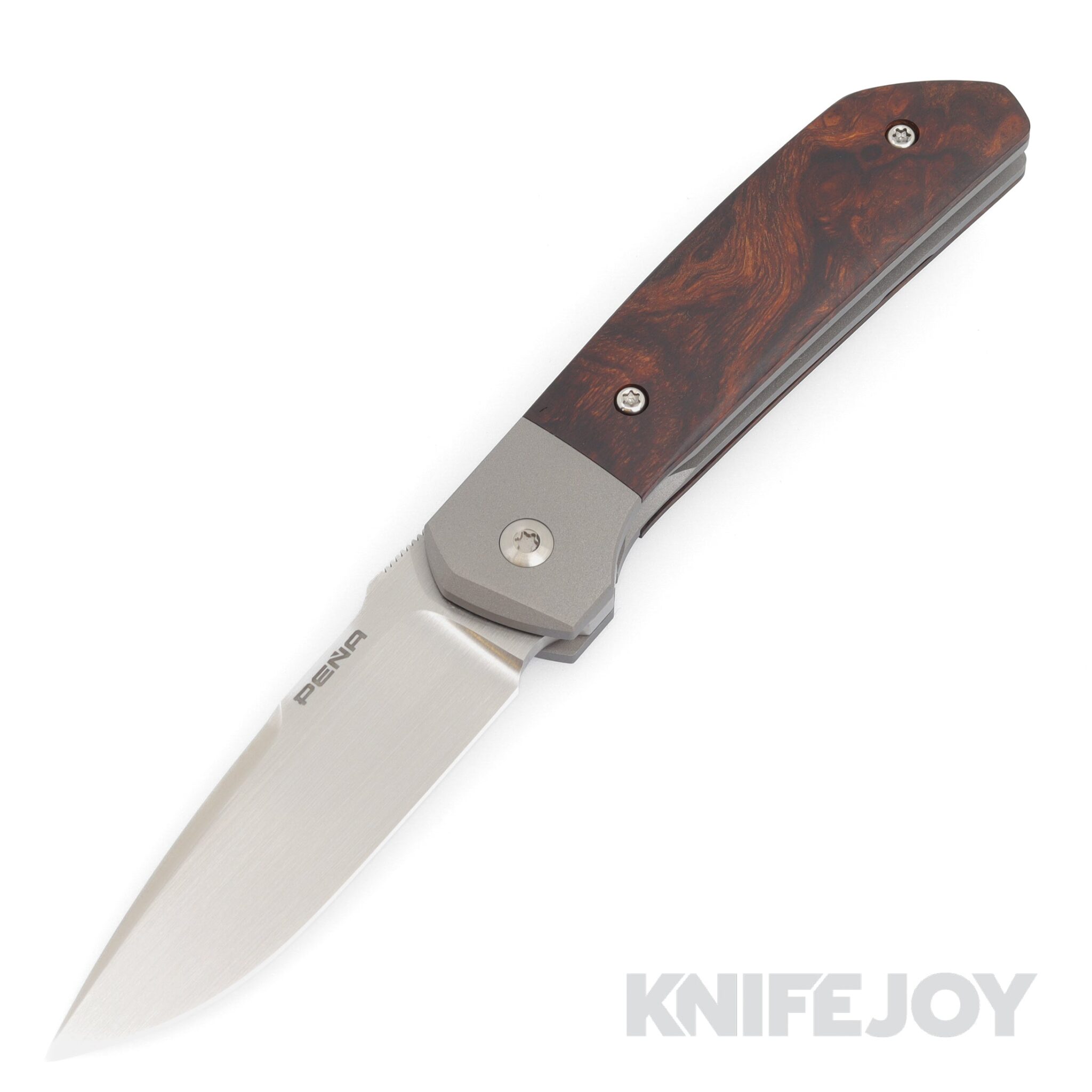 Enrique Pena Custom Front Flipper Small Mula Knife Plain Satin Blade with Desert Ironwood Scales