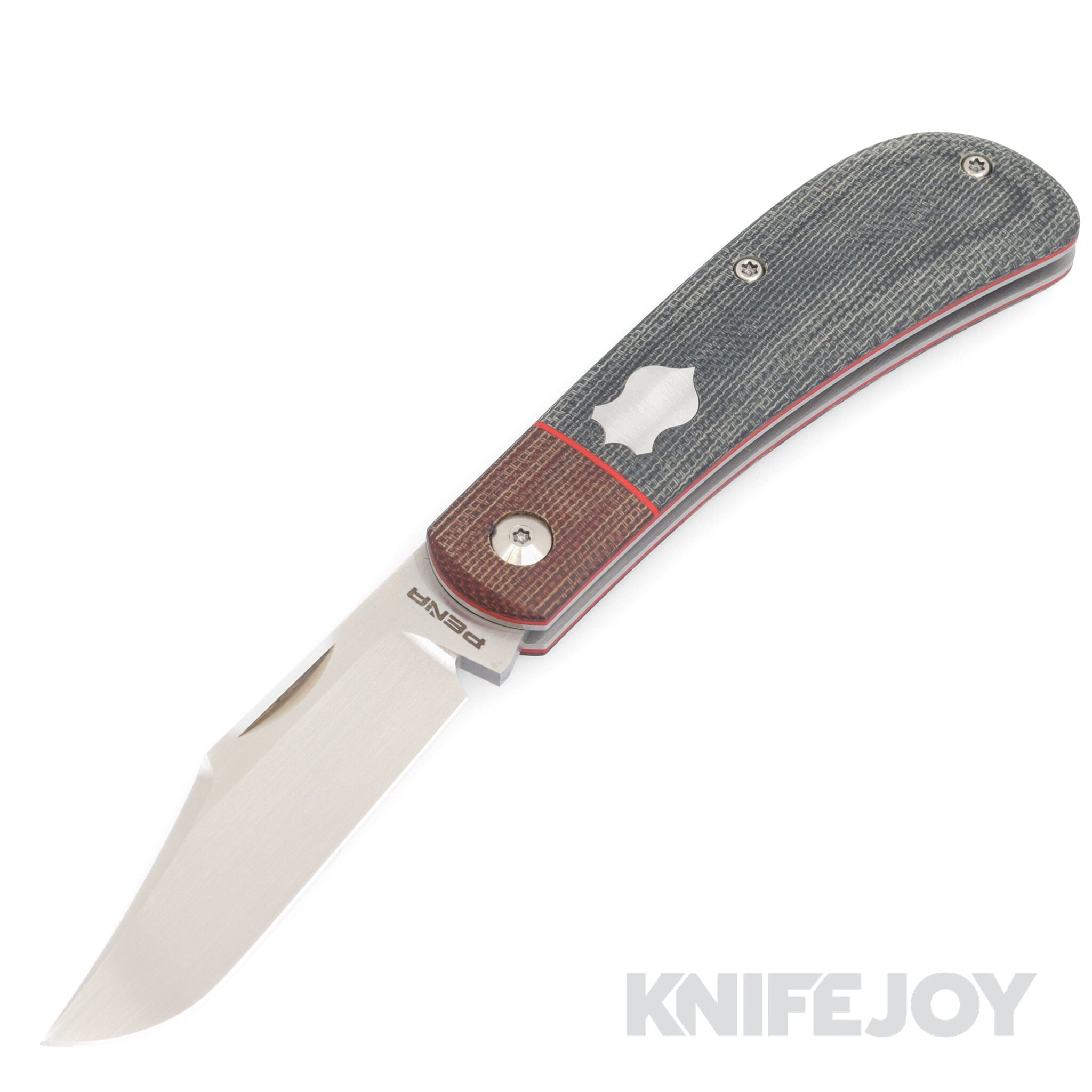 Enrique Pena Custom Front Flipper Lanny's Clip Plain Satin Blade with Black Micarta Scales/ Brown Micarta Bolsters
