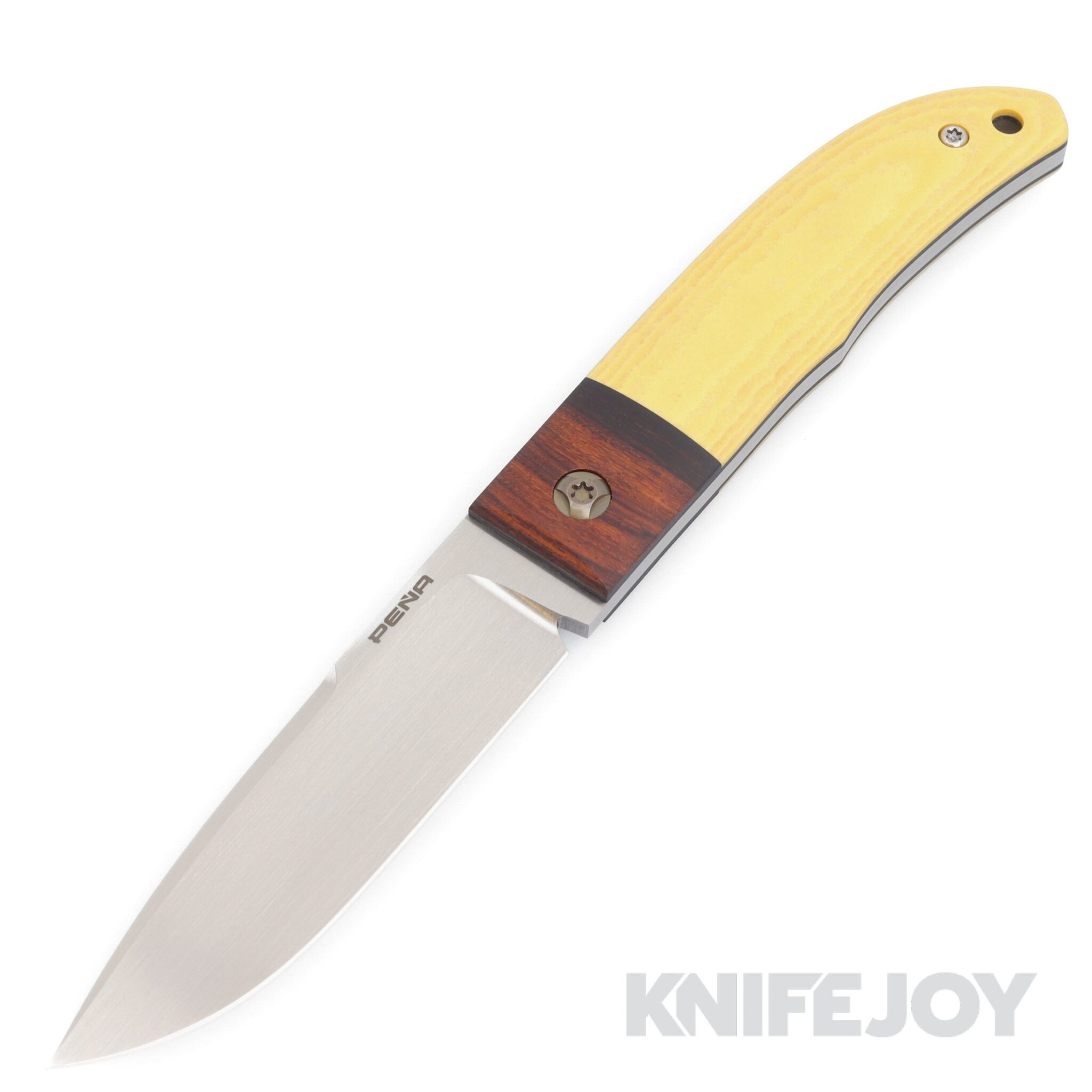 Enrique Pena Custom Fixed Blade Knife Plain Satin Blade with Brown Micarta Scales/ Wood Bolsters