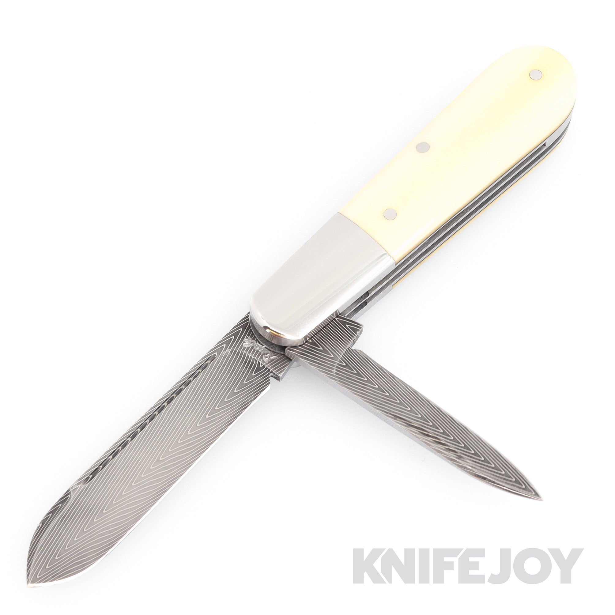 Bill Ruple Custom Knives SlipJoint 2 Blade Barlow Herring Bone Damascus Blades with Westing House Micarta Scales