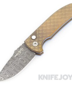 Pro-tech Knives SBR Custom.005 Auto Vegas Forge Spirograph Damascus Blade with Titanium Custom Double Feather Textured Handles Blue/ Bronze Anodized with Pearl Button