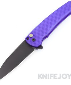 Pro-tech Knives PT-2023BSWESTMALIBU Malibu Flipper DLC Black Magnacut Wharncliffe Blade with Purple Textured Handles/ Black Pearl Button