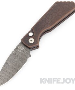 Pro-tech Knives PT2023.PT+.007 Pro-Strider PT+ Auto Nichols Damascus Blade with Antique PVD 17-4 Steel Handles/ MOP Button/ Ti Clip