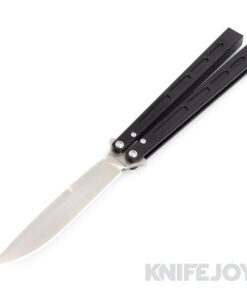 EPS Knives 101 Butterfly Balisong Knife Weehawk Plain Stonewash Blade with Black Anodized Aluminum Handles