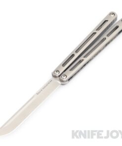 Squid Industries Knives Tsunami Live Blade Balisong Butterfly Knife Stonewashed Blade with Zir Blast Titanium  Handles