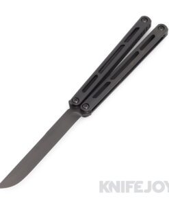 Squid Industries Knives Tsunami Live Blade Balisong Butterfly Knife Stonewashed Blade with DLC Titanium Handles
