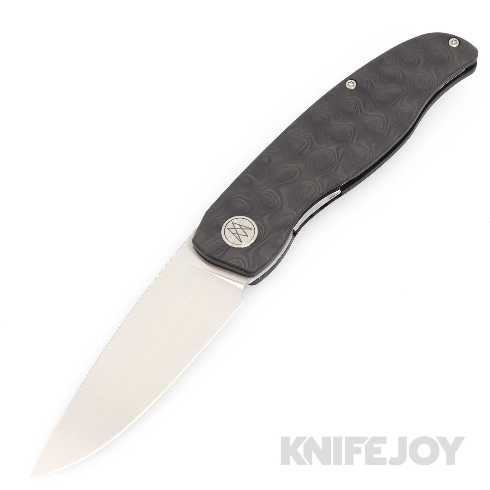 MR.MR. Designs D-Cipher Folding Knife M390 Drop Point Hand Rubbed Finish Blade with Special Contoured Raindrop Carbon Fiber Handles